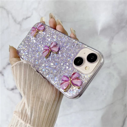 For iPhone 14 Plus Glitter Case 3D Butterflies Epoxy TPU Shockproof Cover