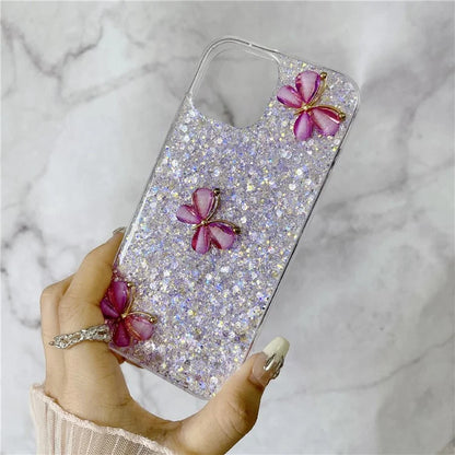 For iPhone 14 Plus Glitter Case 3D Butterflies Epoxy TPU Shockproof Cover