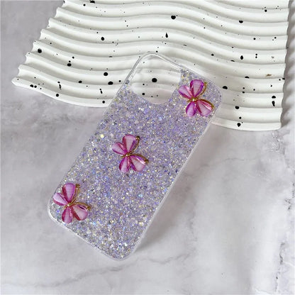 For iPhone 14 Plus Glitter Case 3D Butterflies Epoxy TPU Shockproof Cover