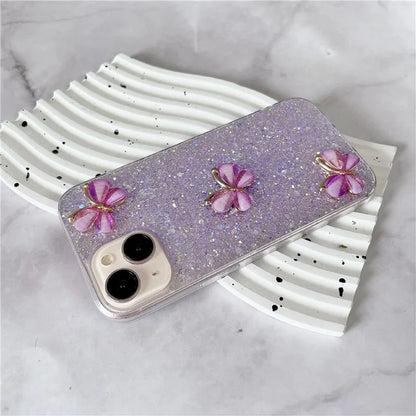 For iPhone 14 Plus Glitter Case 3D Butterflies Epoxy TPU Shockproof Cover