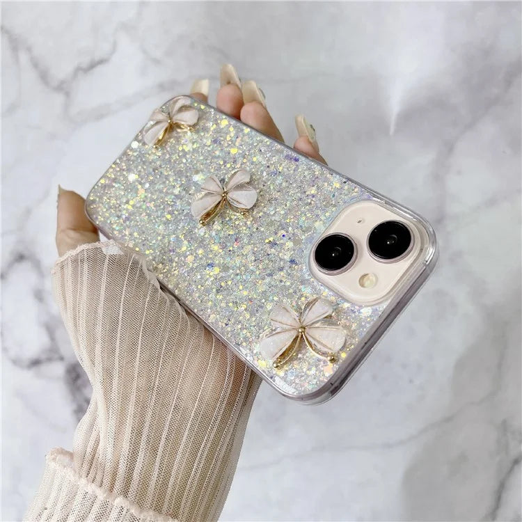 For iPhone 14 Plus Glitter Case 3D Butterflies Epoxy TPU Shockproof Cover