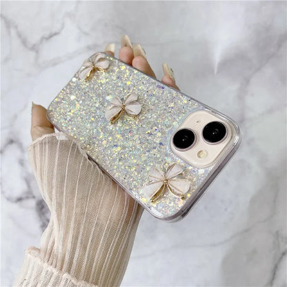 For iPhone 14 Plus Glitter Case 3D Butterflies Epoxy TPU Shockproof Cover
