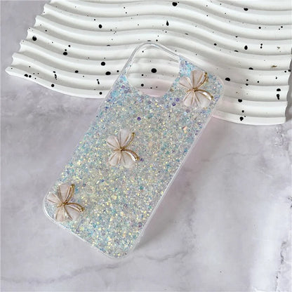For iPhone 14 Plus Glitter Case 3D Butterflies Epoxy TPU Shockproof Cover
