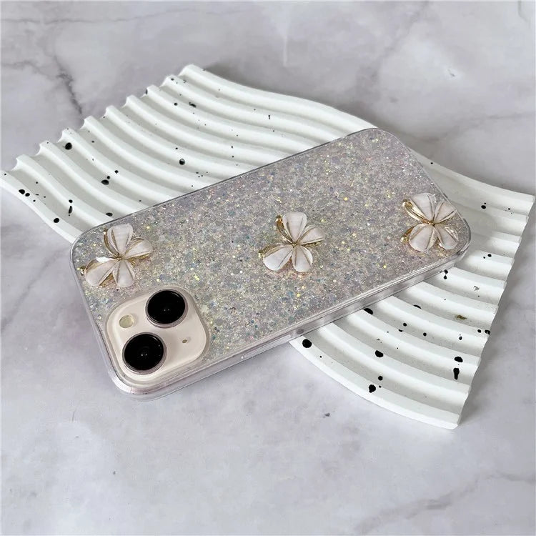 For iPhone 14 Plus Glitter Case 3D Butterflies Epoxy TPU Shockproof Cover