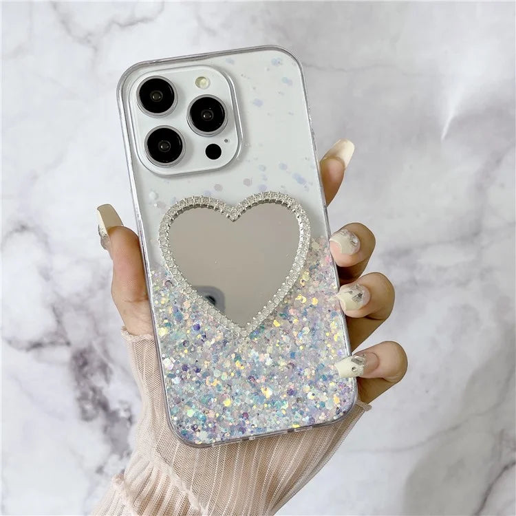 For iPhone 15 Pro Case Mirror Back Epoxy TPU Phone Cover Night Luminous