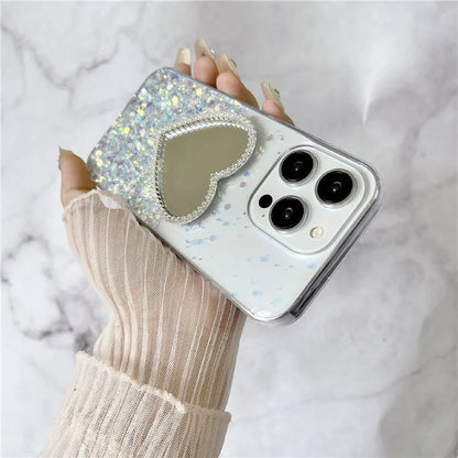 For iPhone 15 Pro Case Mirror Back Epoxy TPU Phone Cover Night Luminous