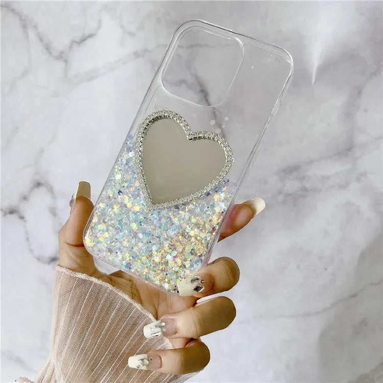 For iPhone 15 Pro Case Mirror Back Epoxy TPU Phone Cover Night Luminous