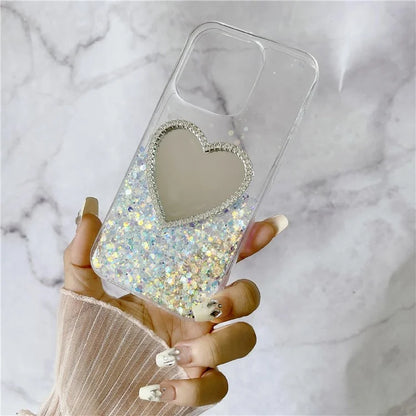For iPhone 15 Pro Case Mirror Back Epoxy TPU Phone Cover Night Luminous