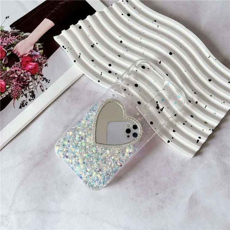 For iPhone 15 Pro Case Mirror Back Epoxy TPU Phone Cover Night Luminous