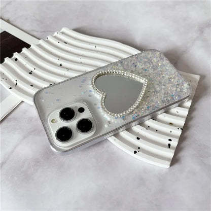 For iPhone 15 Pro Case Mirror Back Epoxy TPU Phone Cover Night Luminous