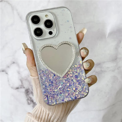 For iPhone 15 Pro Case Mirror Back Epoxy TPU Phone Cover Night Luminous