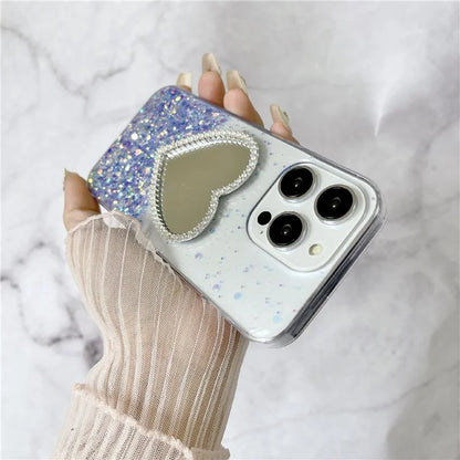 For iPhone 15 Pro Case Mirror Back Epoxy TPU Phone Cover Night Luminous