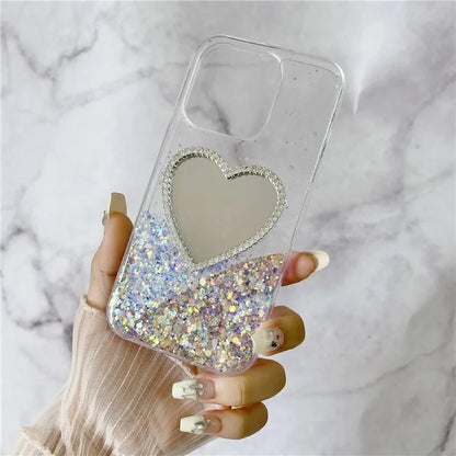 For iPhone 15 Pro Case Mirror Back Epoxy TPU Phone Cover Night Luminous