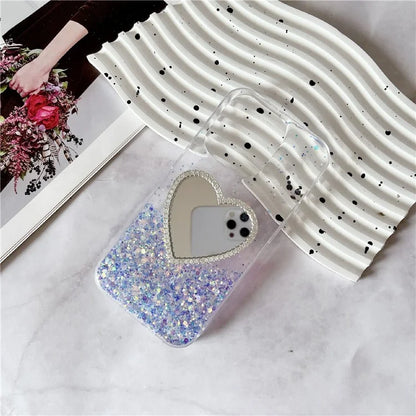For iPhone 15 Pro Case Mirror Back Epoxy TPU Phone Cover Night Luminous