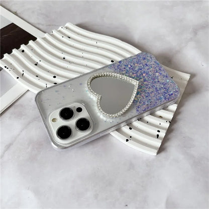 For iPhone 15 Pro Case Mirror Back Epoxy TPU Phone Cover Night Luminous
