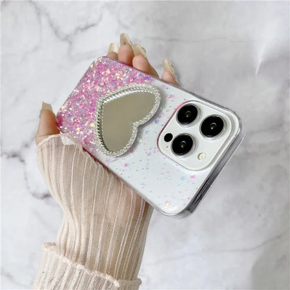 For iPhone 15 Pro Case Mirror Back Epoxy TPU Phone Cover Night Luminous