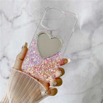 For iPhone 15 Pro Case Mirror Back Epoxy TPU Phone Cover Night Luminous