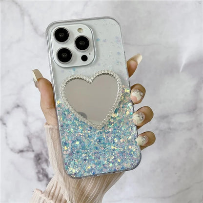 For iPhone 15 Pro Case Mirror Back Epoxy TPU Phone Cover Night Luminous