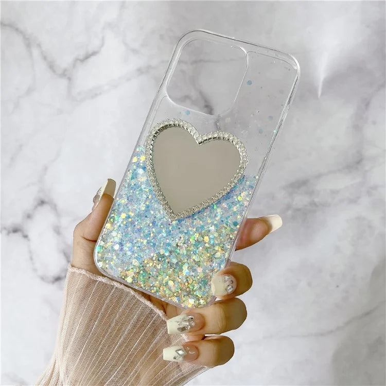 For iPhone 15 Pro Case Mirror Back Epoxy TPU Phone Cover Night Luminous