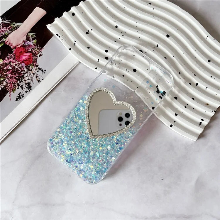 For iPhone 15 Pro Case Mirror Back Epoxy TPU Phone Cover Night Luminous