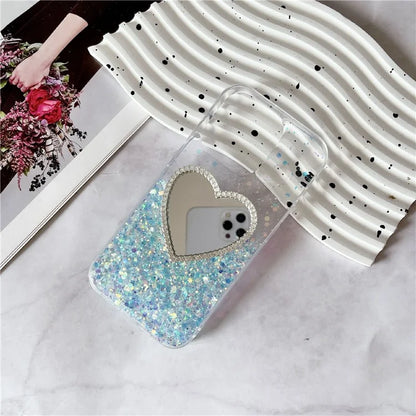 For iPhone 15 Pro Case Mirror Back Epoxy TPU Phone Cover Night Luminous