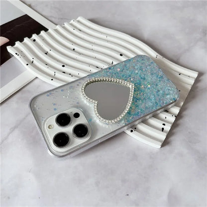 For iPhone 15 Pro Case Mirror Back Epoxy TPU Phone Cover Night Luminous