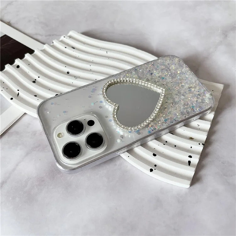 For iPhone 15 Pro Max Case Epoxy TPU Luminous Phone Cover Glass Mirror Back