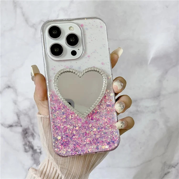 For iPhone 15 Pro Max Case Epoxy TPU Luminous Phone Cover Glass Mirror Back