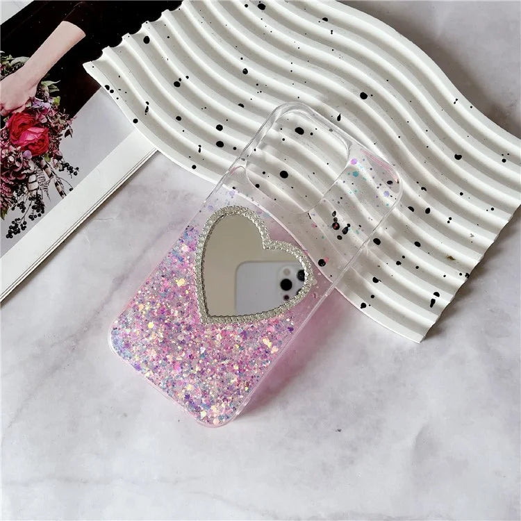 For iPhone 15 Pro Max Case Epoxy TPU Luminous Phone Cover Glass Mirror Back