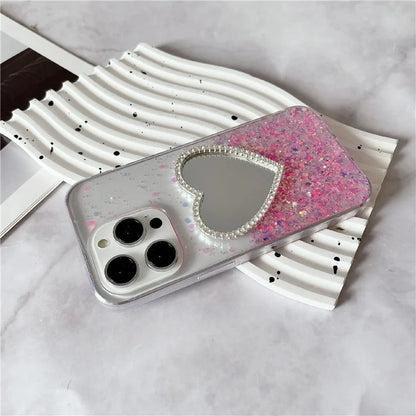 For iPhone 15 Pro Max Case Epoxy TPU Luminous Phone Cover Glass Mirror Back