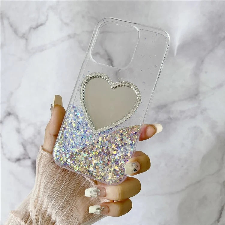 For iPhone 14 Pro Luminous Case Slim Soft TPU Epoxy Phone Cover with Makeup Mirror
