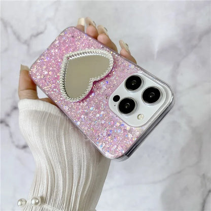 For iPhone 14 Pro Max Case with Makeup Mirror TPU Phone Cover Epoxy Aesthetic