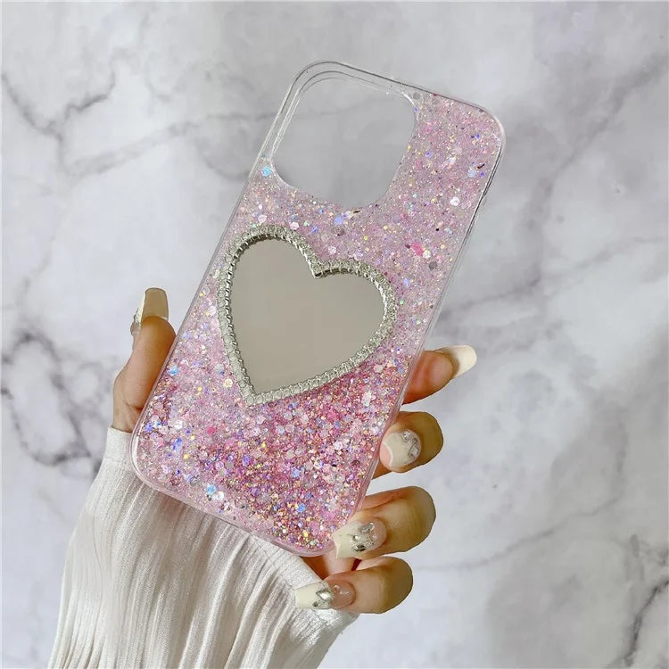 For iPhone 14 Pro Max Case with Makeup Mirror TPU Phone Cover Epoxy Aesthetic