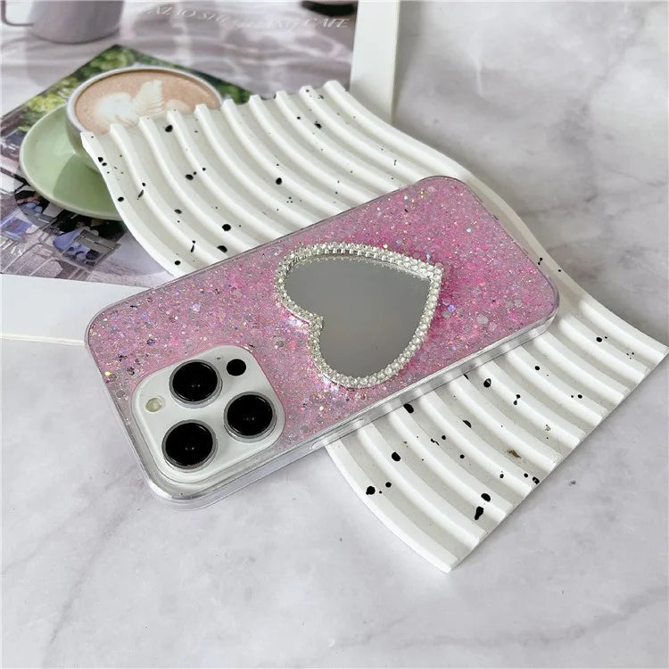 For iPhone 14 Pro Max Case with Makeup Mirror TPU Phone Cover Epoxy Aesthetic