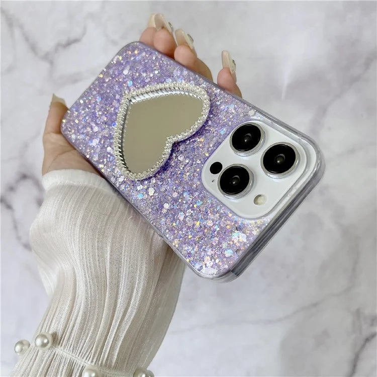 For iPhone 14 Pro Max Case with Makeup Mirror TPU Phone Cover Epoxy Aesthetic