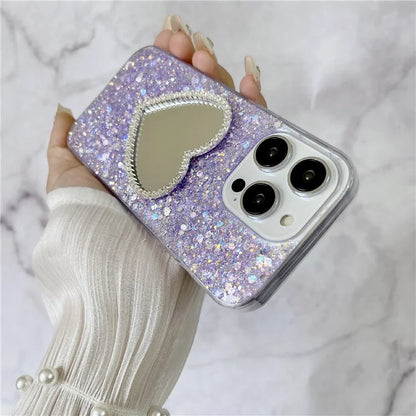 For iPhone 14 Pro Max Case with Makeup Mirror TPU Phone Cover Epoxy Aesthetic