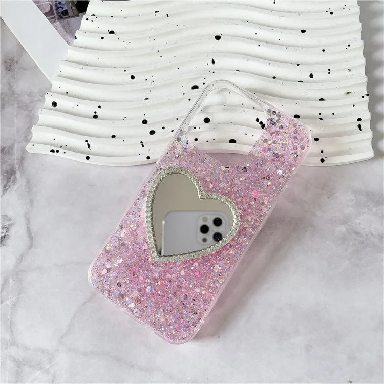 For iPhone 14 Pro Case Mirror Design TPU Glitter Bling Epoxy Phone Cover
