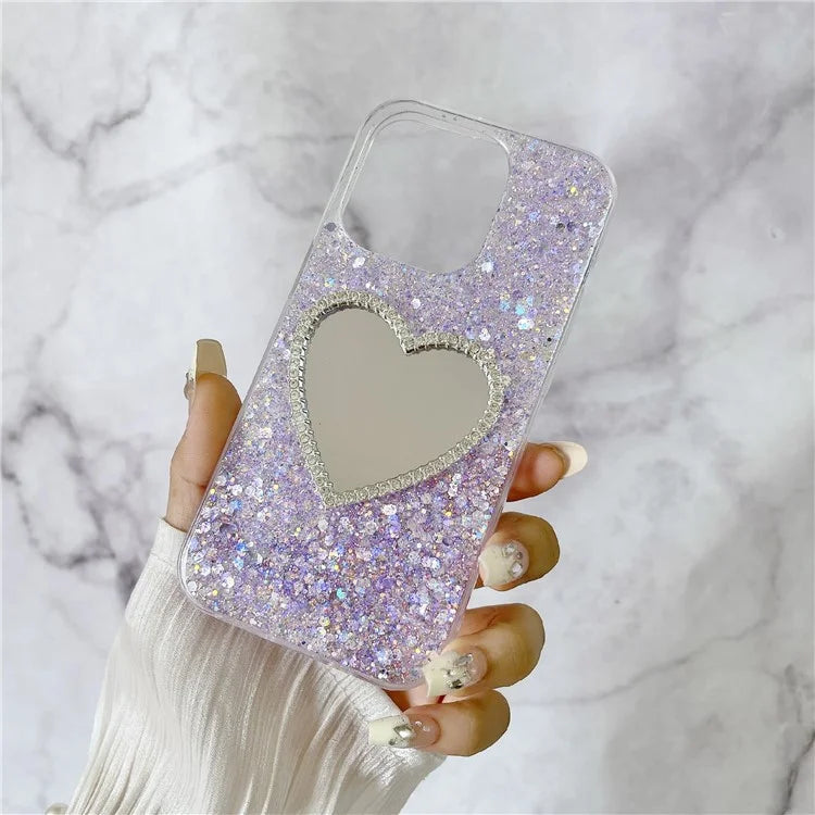 For iPhone 14 Pro Case Mirror Design TPU Glitter Bling Epoxy Phone Cover