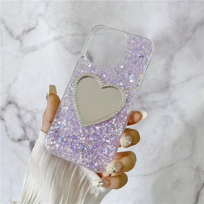 For iPhone 14 Pro Case Mirror Design TPU Glitter Bling Epoxy Phone Cover