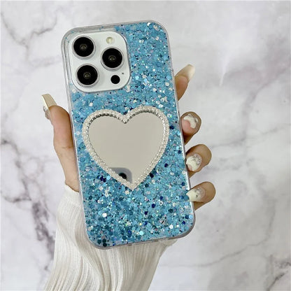 For iPhone 14 Pro Case Mirror Design TPU Glitter Bling Epoxy Phone Cover