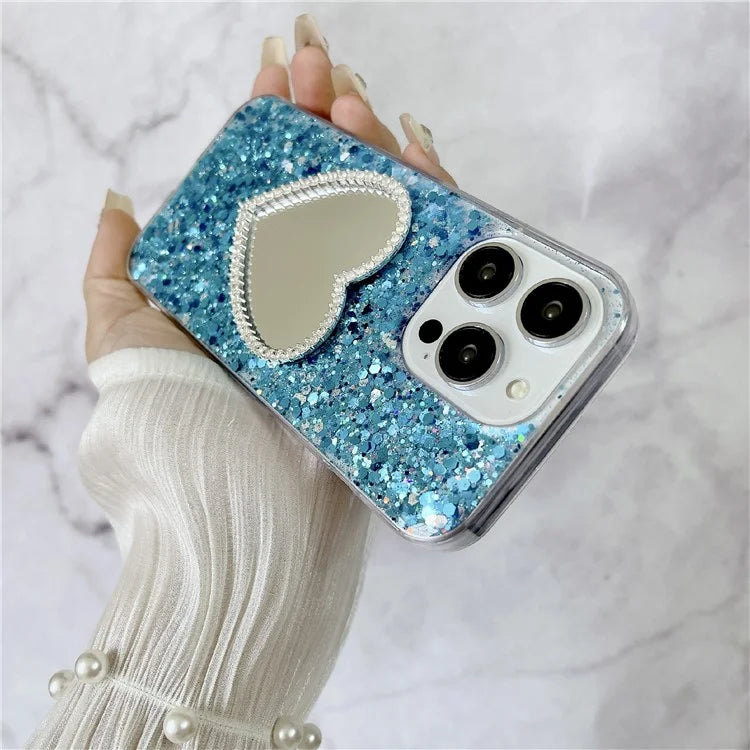 For iPhone 14 Pro Case Mirror Design TPU Glitter Bling Epoxy Phone Cover