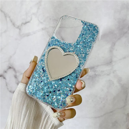 For iPhone 14 Pro Case Mirror Design TPU Glitter Bling Epoxy Phone Cover