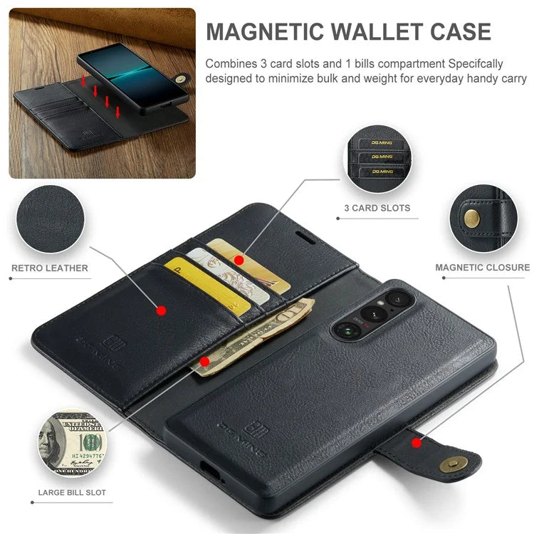 DG.MING for Sony Xperia 1 VI Case Detachable Split Leather Phone Cover