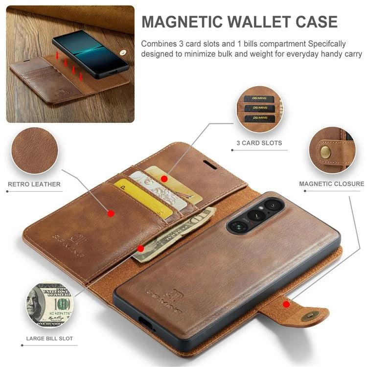 DG.MING for Sony Xperia 1 VI Case Detachable Split Leather Phone Cover