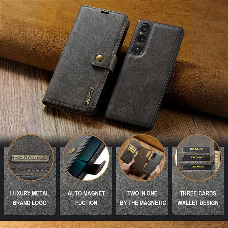 DG.MING for Sony Xperia 1 VI Case Detachable Split Leather Phone Cover