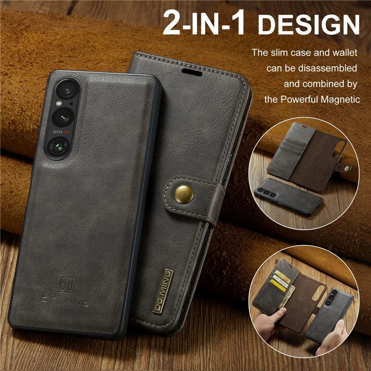 DG.MING for Sony Xperia 1 VI Case Detachable Split Leather Phone Cover