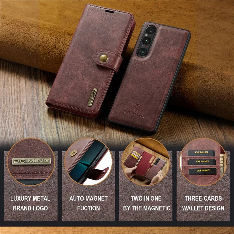 DG.MING for Sony Xperia 1 VI Case Detachable Split Leather Phone Cover