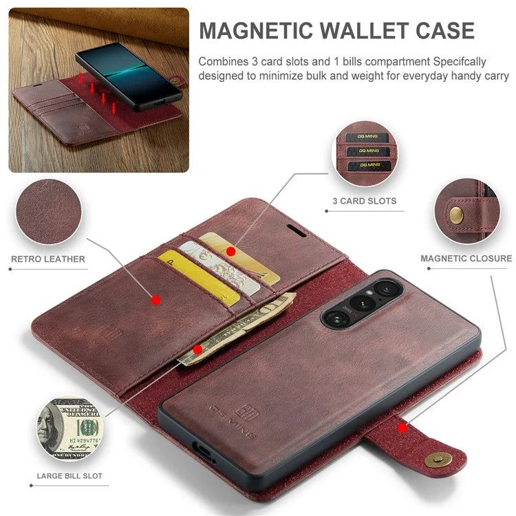 DG.MING for Sony Xperia 1 VI Case Detachable Split Leather Phone Cover