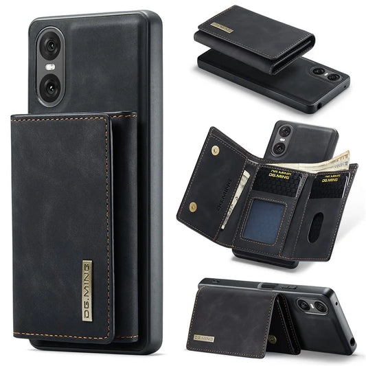 DG.MING M1 Series for Sony Xperia 10 VI Kickstand Case PU Back Phone Cover with Detachable Wallet