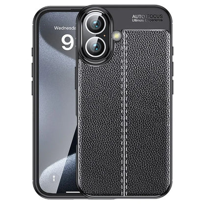 For iPhone 16 Plus Case Litchi Texture TPU Back Phone Cover